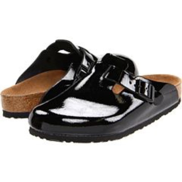patent leather birkenstock clogs